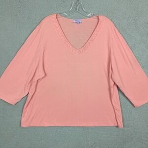 Nine & Co Womens Top Peach Pink 3/4 Sleeve V Neck Casual Plus 2X